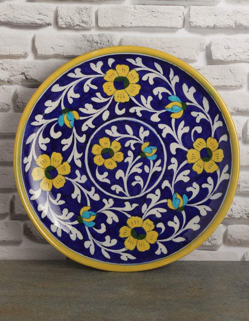 Blue Base With Yellow Flowers Decorative 10 Plate