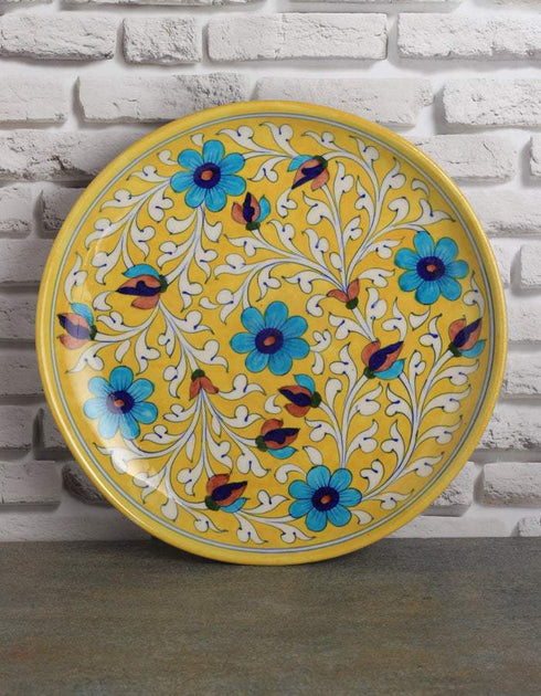 Yellow Base & Turquoise Flowers 10 plate