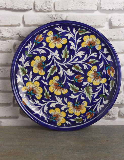Decorative Blue Base with Yellow Flowers 10 Plate