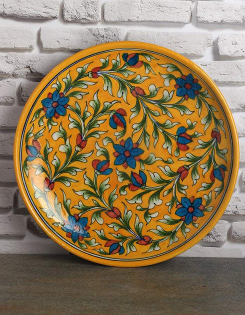 Yellow Base and Turquoise Flowers 10 plate