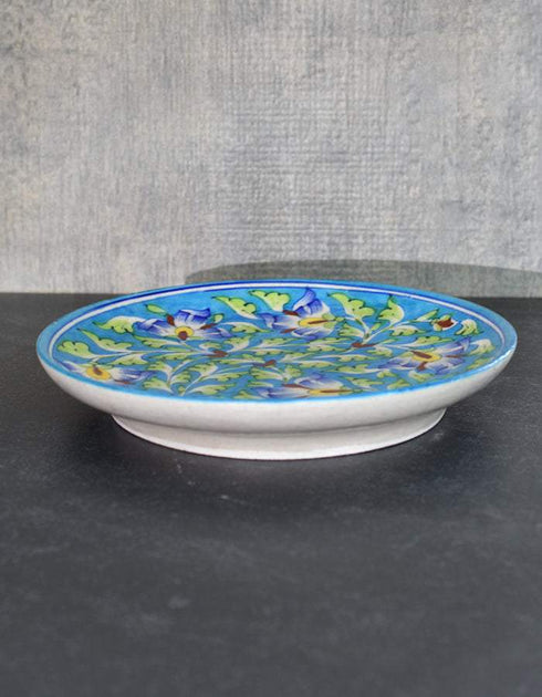 Jaipur Blue Pottery Hand painted Turquoise Base With Blue floral Plate