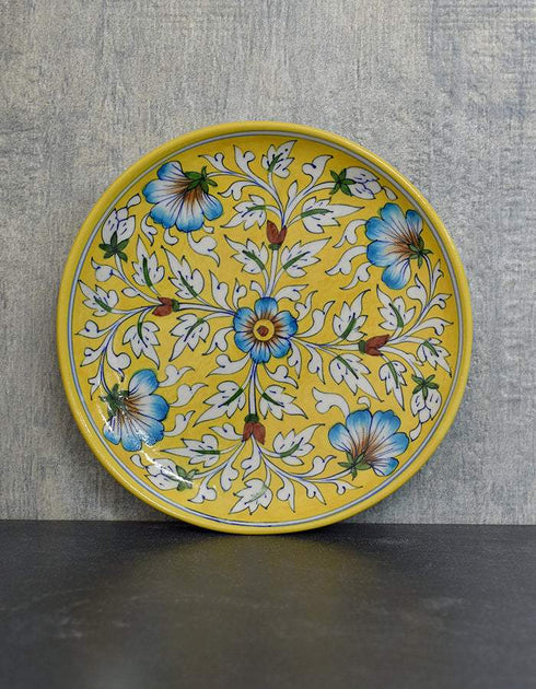 Jaipur Blue Pottery Hand painted Yellow Base With Multi Colour floral Plate 10