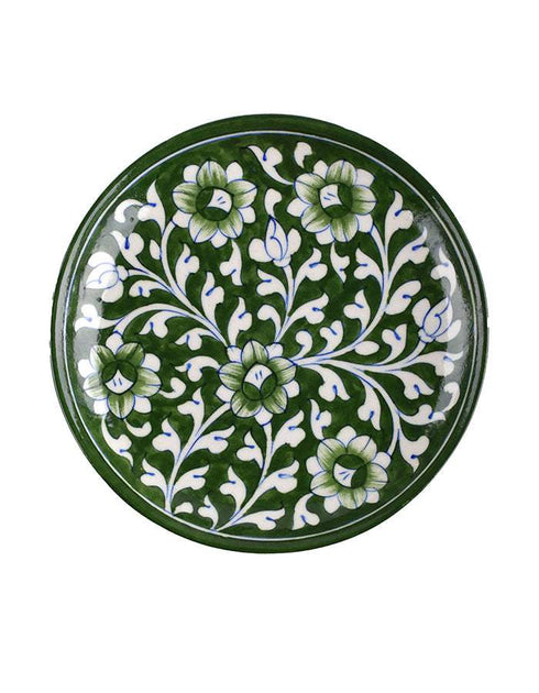 Jaipur Blue Pottery Hand painted Green Base With White & Green floral Plate 10
