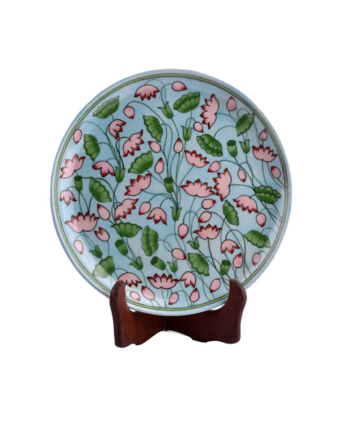 Jaipur Blue Pottery Hand painted Floral Design Plate With Stand