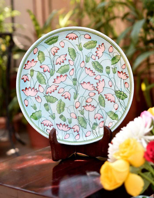 Jaipur Blue Pottery Hand painted Floral Design Plate With Stand