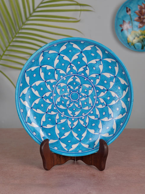 Jaipur Blue Pottery Turquoise Geometric Decorative Plate