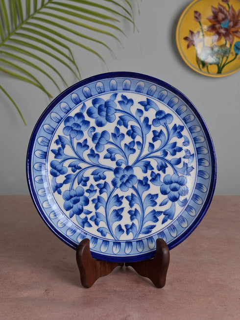 Jaipur Blue Pottery White Base with Blue florals Decorative Plate