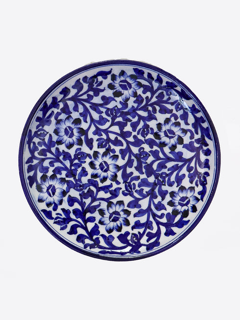 Blue Pottery Decorative Wall plate Floral Design