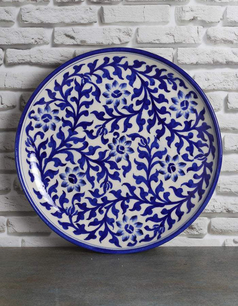 Handmade White Base Blue Design Blue Pottery Plate