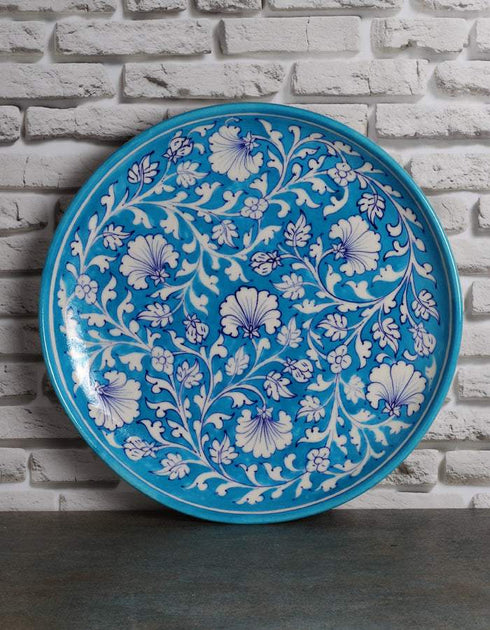 Turquoise Base Floral Design Wall Hanging Plate 12