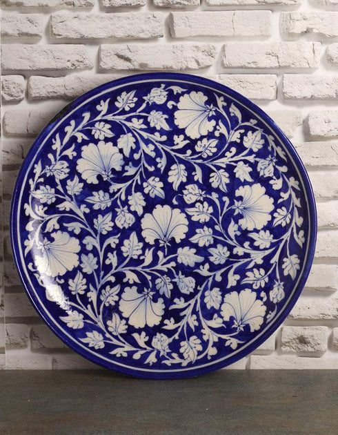 Blue and White Floral Design Blue Pottery Plate