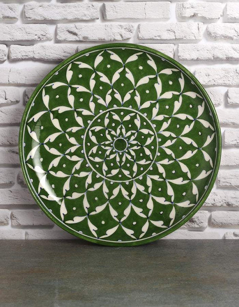 Geometrical Green & White Design Blue Pottery Plate 12