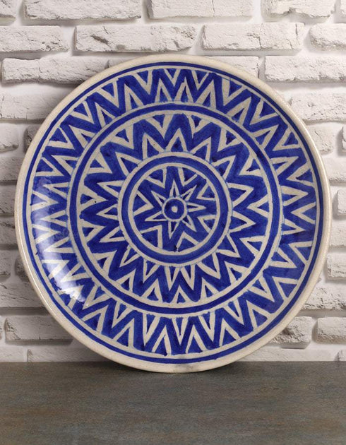 Blue and White Zig Zag Design Blue Pottery Plate 12
