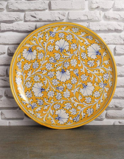 Handpainted Yellow Base & White Flowers Plate 12