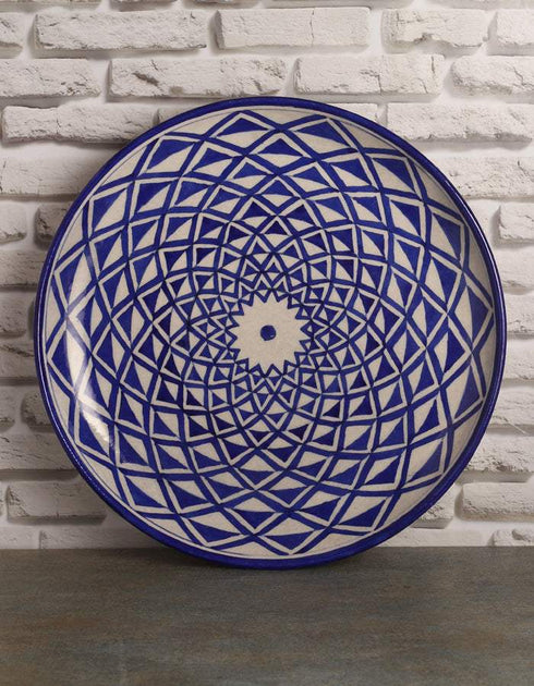 Blue & White Geometric Design Wall Hanging Blue Pottery Plate 12