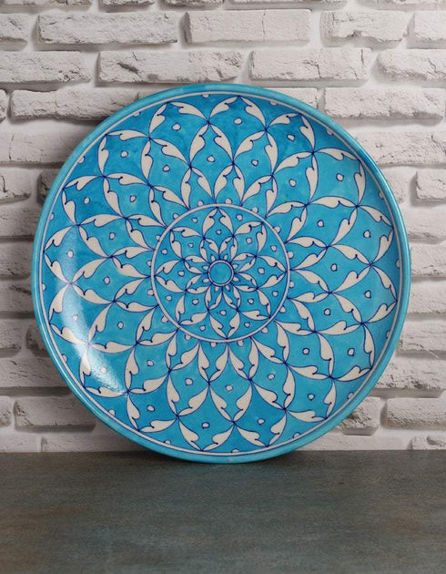 Turquoise Geometric Design Blue Pottery Plate 12