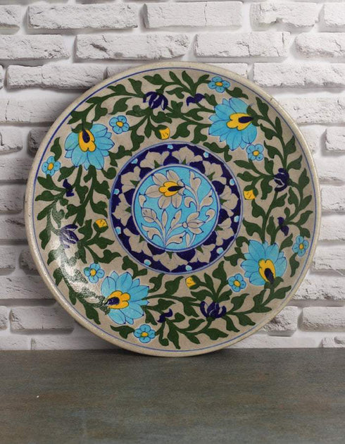 White Base Turquoise Flowers 12 Plate