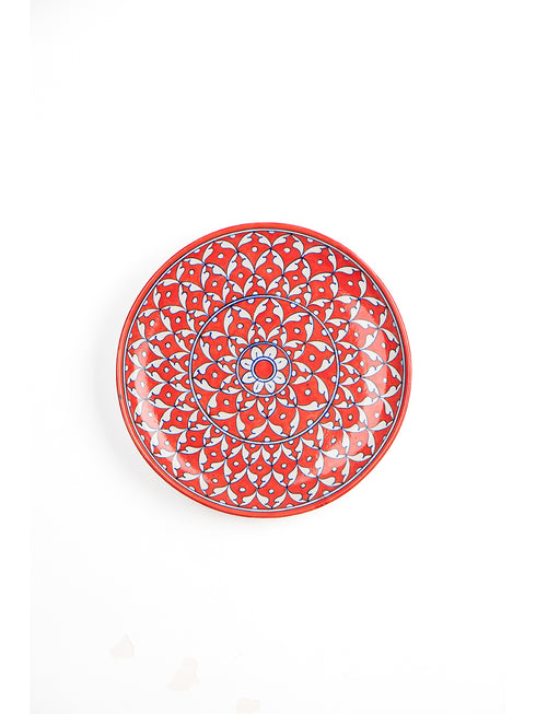 Blue Pottery Plate Rust Color Geometric Design