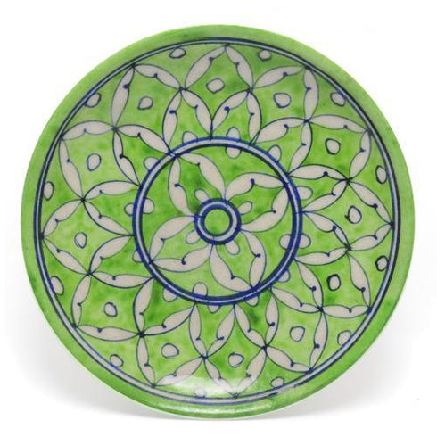 Geometric Flower Lime Green Pottery Plate 6