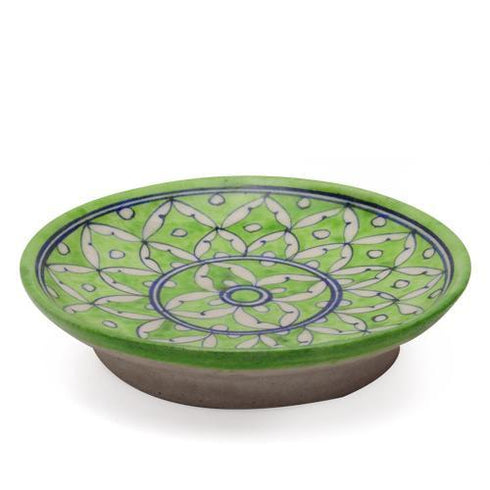 Geometric Flower Lime Green Pottery Plate 6