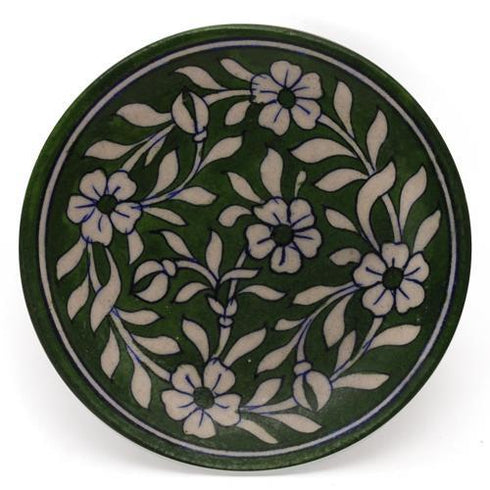 White Leaves and Flowers on Green Base Plate 6