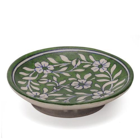 White Leaves and Flowers on Green Base Plate 6