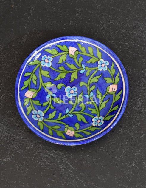 Blue Pottery Hand-Made Plate 6 Blue &Turq.Floral