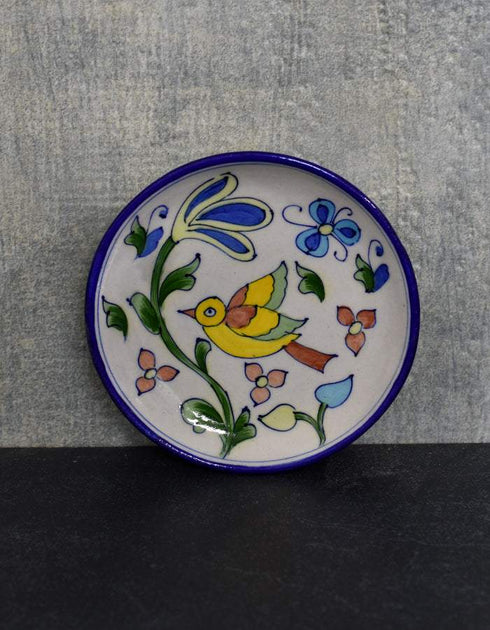 Blue Pottery Hand-Made Plate 6 Bird Design