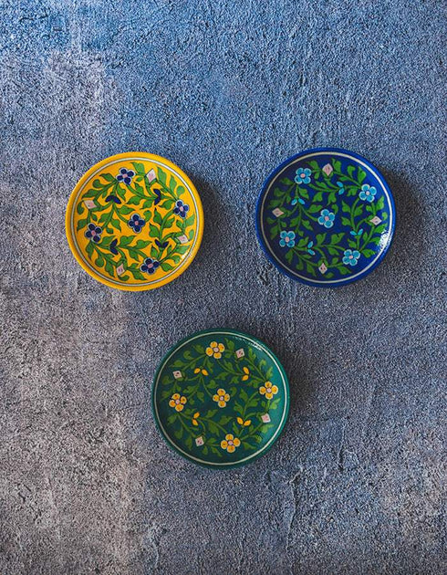 Blue Pottery Hand-Made Plate 6 Set Of 3 pcs.