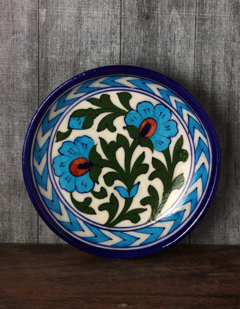 Turquoise Flower On White Base Plate 5 (Inch)