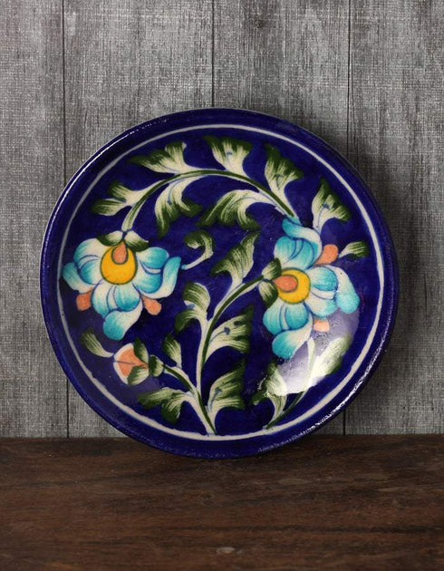 Traditional Floral Motif Blue Base Plate 5 (Inch)