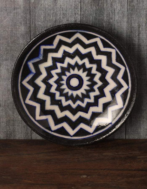 Black & White Geometric Flower Blue Pottery Plate 5