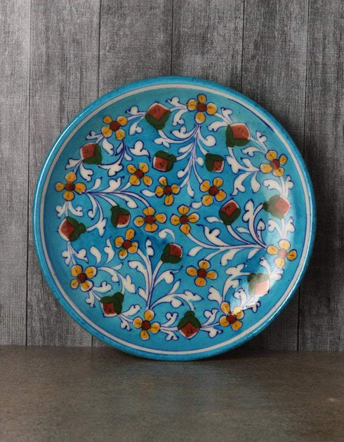 Turquoise Base with Yellow Flowers Plate