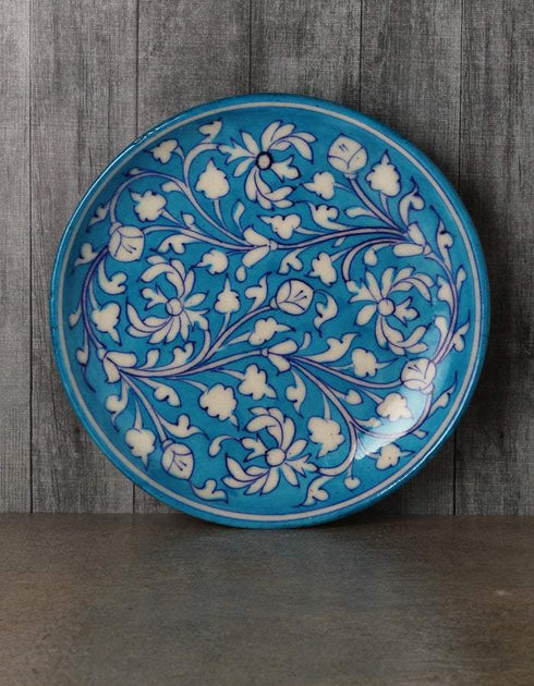 Turquoise base with White leaves plate 8