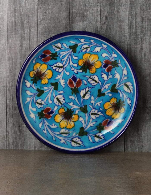 Yellow Flowers on Turquoise Base Plate 8