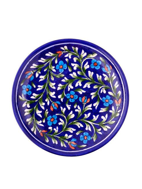 Blue Pottery HandMade Wall Plate With Wooden Stand