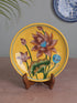Blue Pottery Decorative Plate in Yellow Base with Brown Flowers