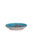 Blue Pottery Decorative Plate in Turquoise Base with Brown Flowers