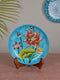 Blue Pottery Decorative Plate in Turquoise Base with Brown Flowers