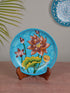 Blue Pottery Decorative Plate in Turquoise Base with Brown Flowers