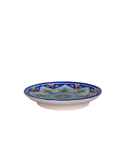 Blue Pottery Decorative Plate in Blue Base with Multi Florals
