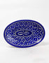 White Zig Zag Design on Blue Base Oval Plate