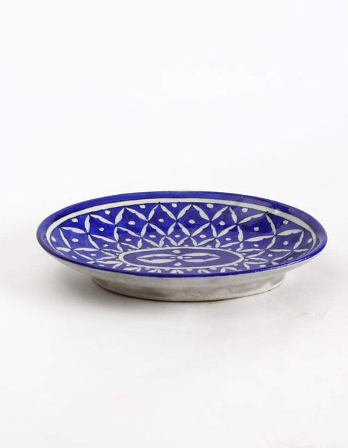 White Zig Zag Design on Blue Base Oval Plate