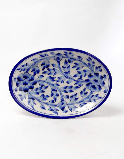 Blue Flowers and Leaves on White Base