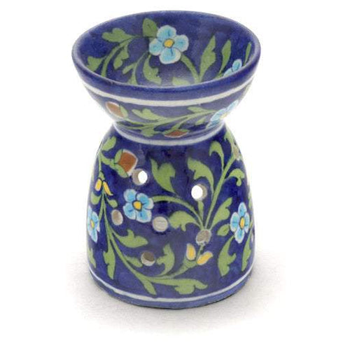 Jaipur Blue Pottery Aroma Oil Diffuser in Blue Base With Turquoise Floral Motifs Big