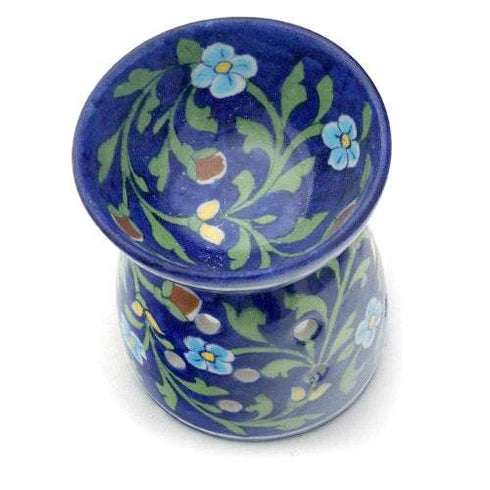 Jaipur Blue Pottery Aroma Oil Diffuser in Blue Base With Turquoise Floral Motifs Big