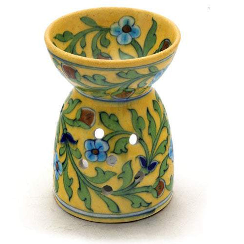 Jaipur Blue Pottery Aroma Oil Diffuser in Yellow Base With Turquoise Floral Motifs Big