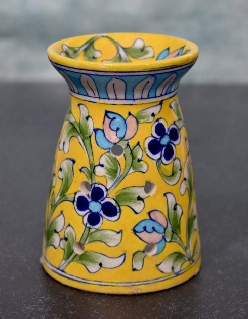 Blue Pottery Oil Burner Small Yellow Colour