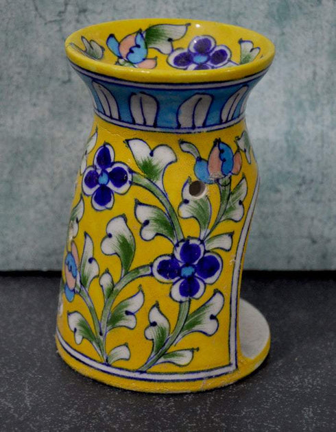 Blue Pottery Oil Burner Small Yellow Colour
