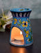 Jaipur Blue Pottery Handmade Aroma Oil Diffuser Small in Turquoise Base With Yellow Floral